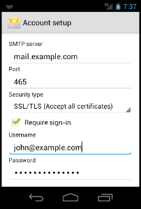 Setting email servers android
